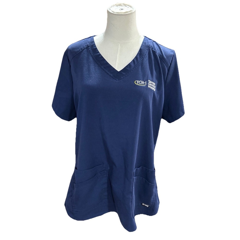 Greys Anatomy Barco Scrub Shirt Womens Large Navy Tampa General